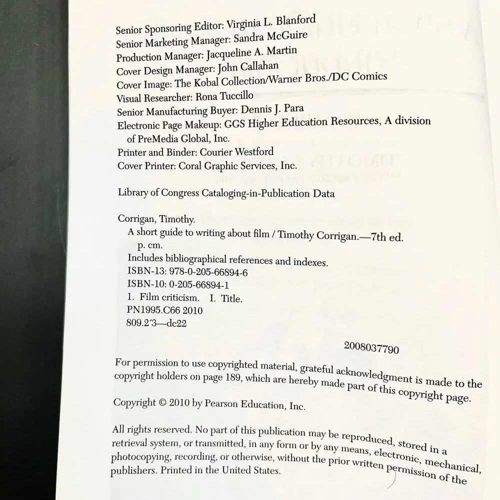 A Short Guide to Writing About Film 7th Edition Timothy Corrigan | 2010 Textbook